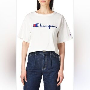 Champion Women’s Crop White Tee T-Shirt Logo - Size XL